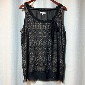 Whimsigoth Lace Tank Top XL Black Frayed Hem Sleeveless Lined Romantic Cocktail